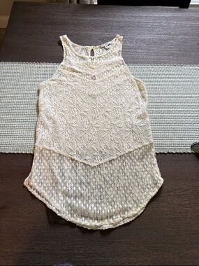 American Eagle Outfitters Cream Lace High-Neck Tank